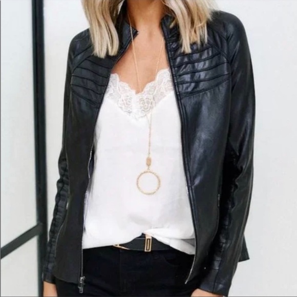 SPANX Jackets & Blazers - Spanx Faux Leather Moto Jacket Very Black Size L